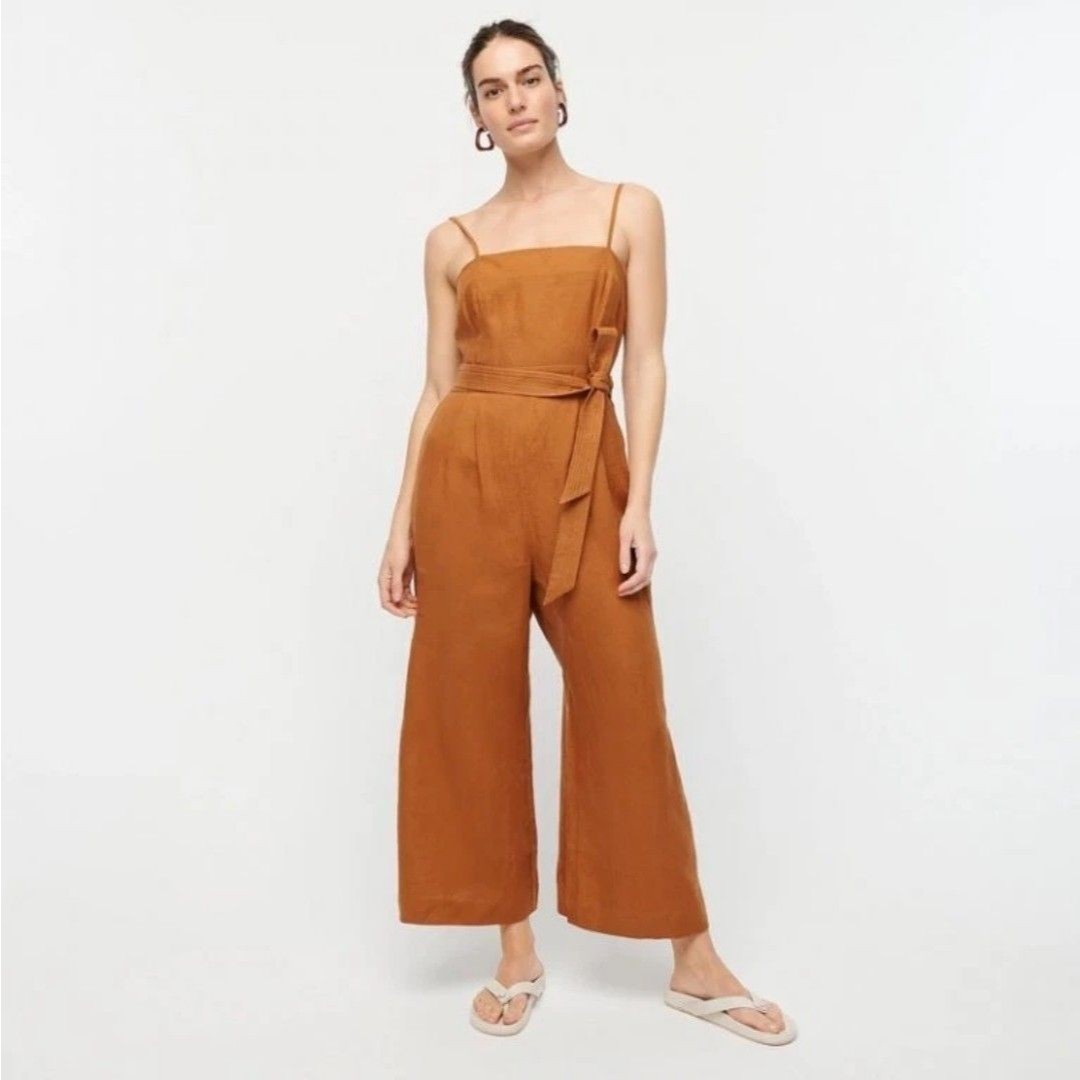 J. Crew Linen Jumpersuit Women’s Sz 4 Brushed Peach Tie-Waist Cropped Wide-Leg
